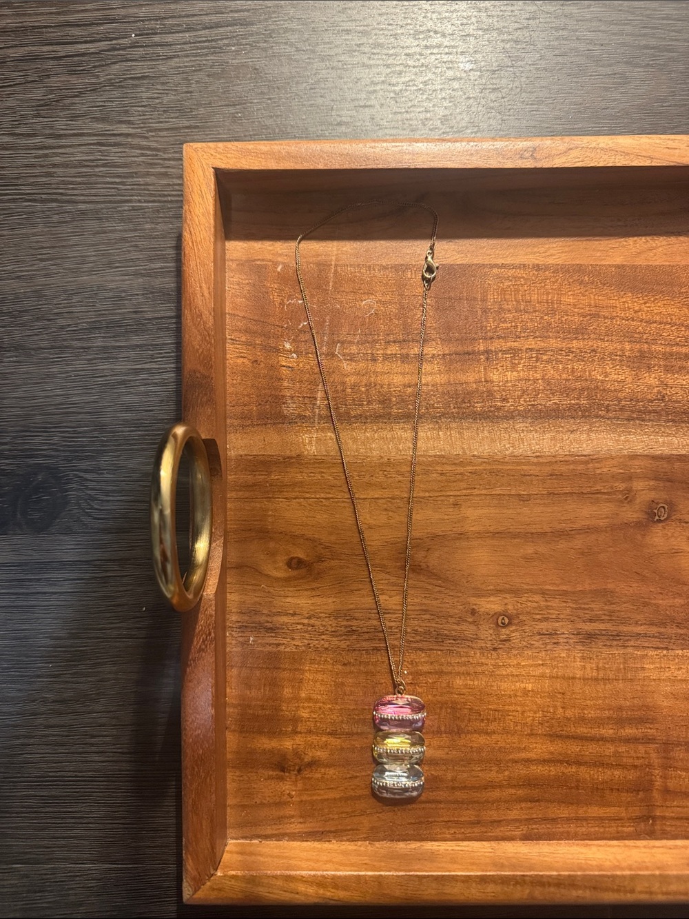 Glass Bead Pendant Necklace - Pink, Gold, Silver
